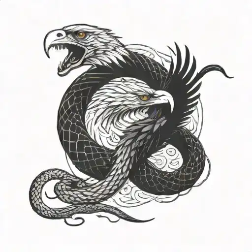 a snake and an eagle fighting each other tattoo design idea