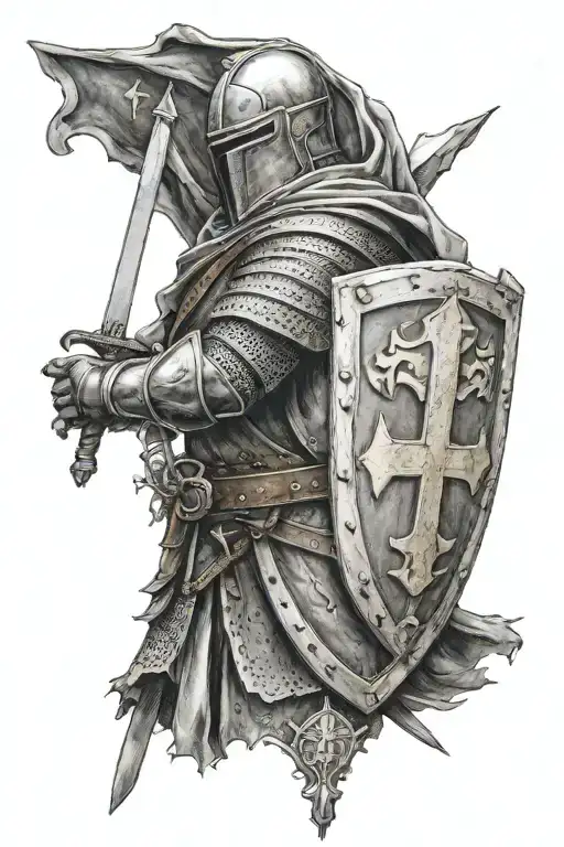 templar knight with shield templar cross tattoo design idea