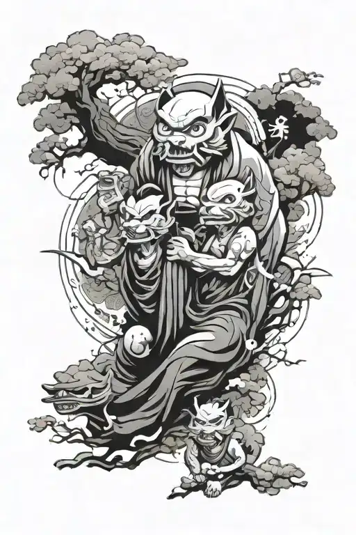 Something representing the family the determination and the stengh with a japanese style in black and white with some fa tattoo design idea