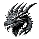 Dragonclaw Hook Pudge Dota 2, cybercigilism style, neo-traditional elements, low-poly geometric patterns, blackwork tatt tattoo design idea