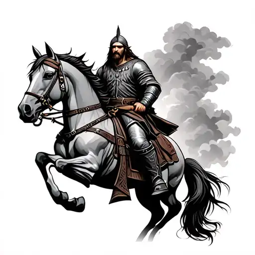 Viking warrior riding horse tattoo design idea