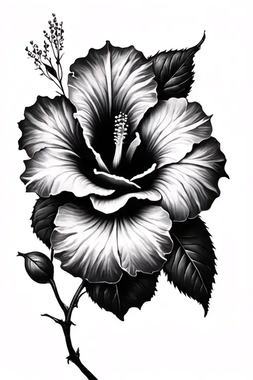 1 black-and-white, minimalistic hibiscus flower tattoo and 1 rose with subtle shading and a bit more boldness. tattoo design idea