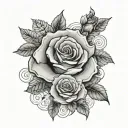 Roses around the name spelled ALANA with the letters stcked on top of each other tattoo design idea