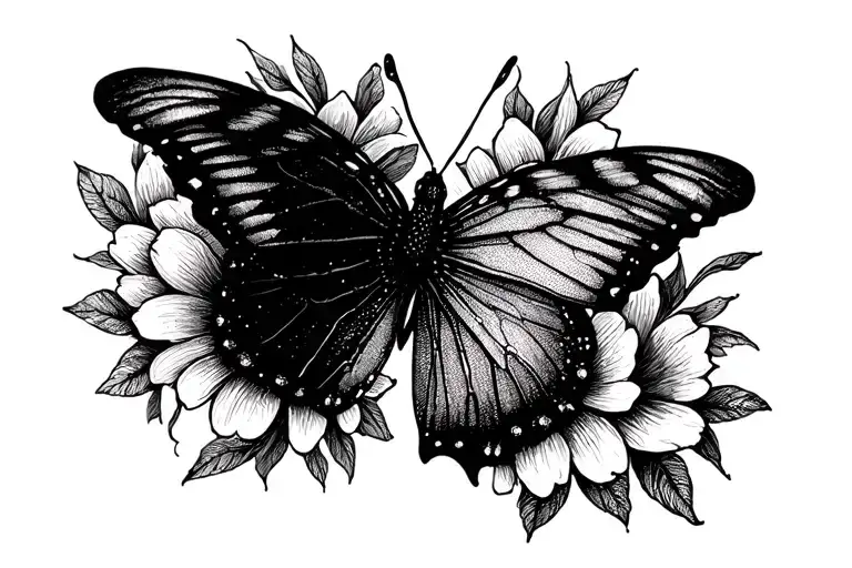 half butterfly half flowers inside tattoo design idea