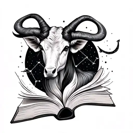 taurus constellation coming out of a book tattoo design idea
