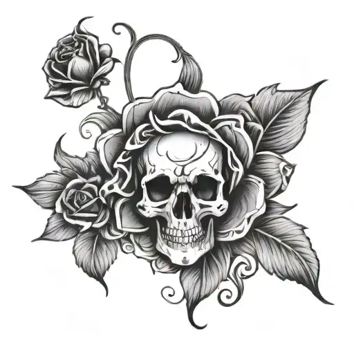 rosette, skull, flower tattoo design idea