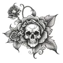 rosette, skull, flower tattoo design idea