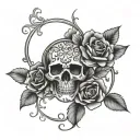 rosette, skull, flower tattoo design idea