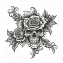 rosette, skull, flower tattoo design idea