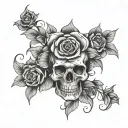 rosette, skull, flower tattoo design idea