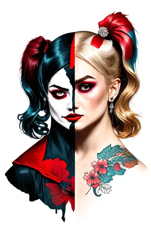 margot robbie for harley quinn two face made tattoo design idea