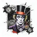 a tattoo with Willy Wonka, Alexandre Delarge from A Clockwork Orange, Emily from Noces Funèbres, Allison from the film  tattoo design idea