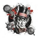 a tattoo with Willy Wonka, Alexandre Delarge from A Clockwork Orange, Emily from Noces Funèbres, Allison from the film  tattoo design idea