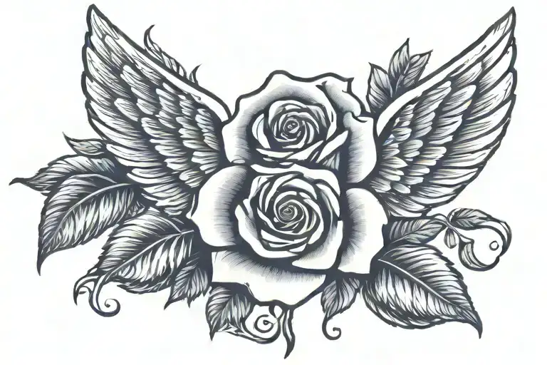 rose with open wings tattoo design idea