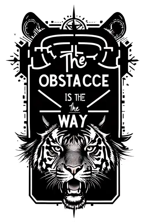 "The obstacle is the way" maze and compass and tiger tattoo design idea