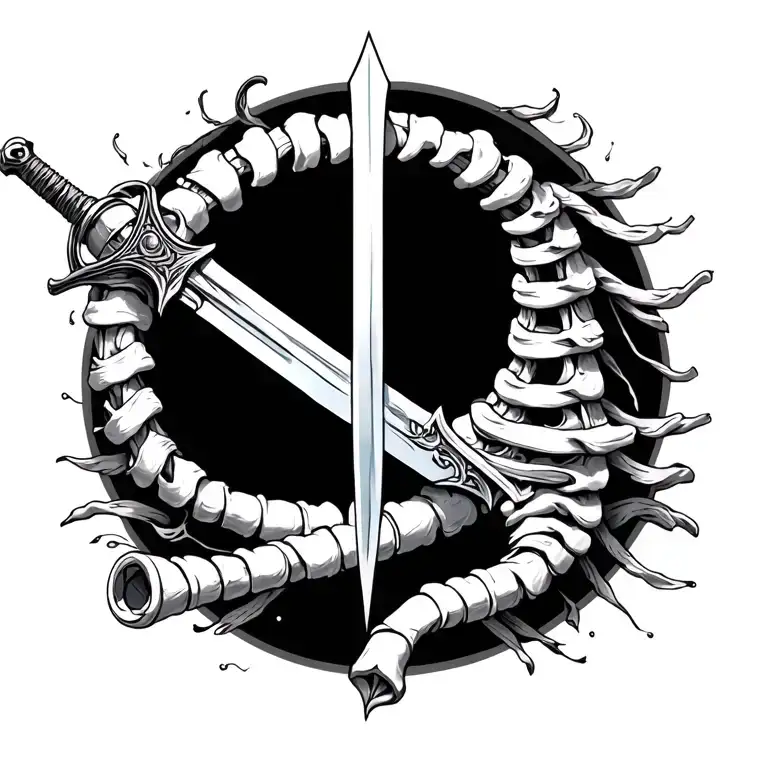 Sword Down Spinal Cord with surroundings   tattoo design idea