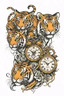 two tiger cubs and two clock tattoo design idea