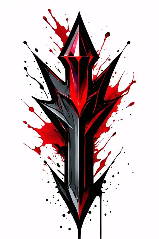 Gothic arrow tattoo, vertical orientation for outer calf. red ruby arrow head. tattoo design idea
