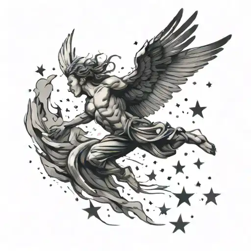 icarus falling from sky filled with stars tattoo design idea