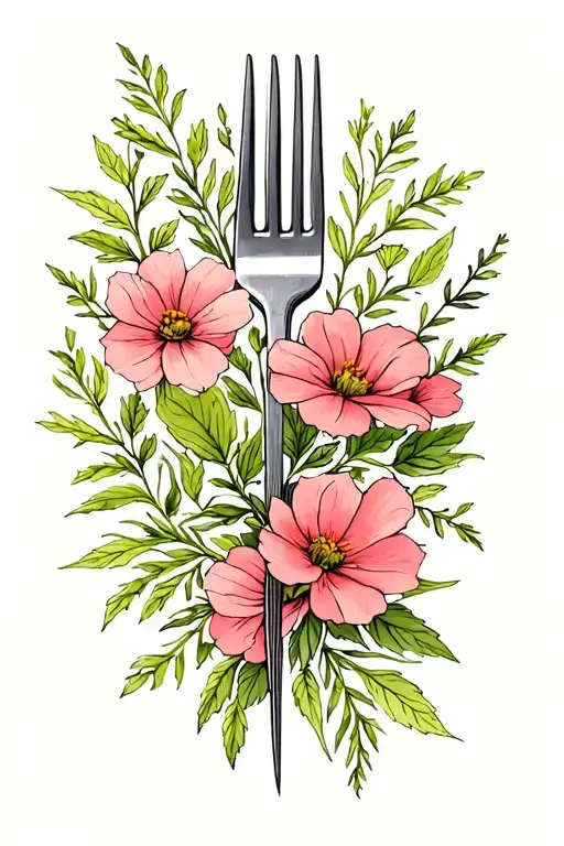 fork and flowering herbs intertwined tattoo design idea
