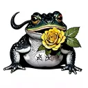 Horned toad holding a yellow rose in its mouth with a texas symbol on its back tattoo design idea