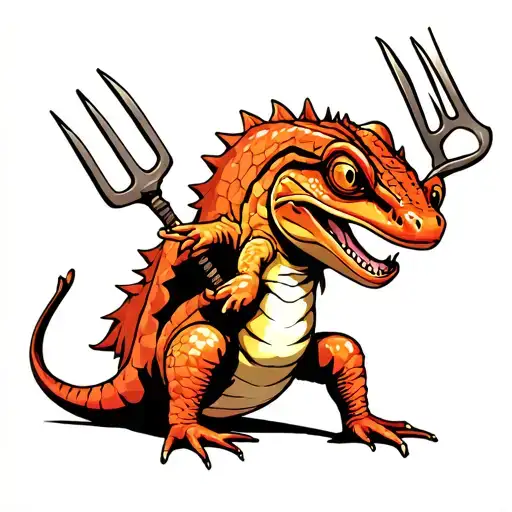 hellbender salamander holding a pitchfork tattoo design idea