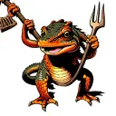 hellbender salamander holding a pitchfork tattoo design idea