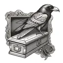 coffin with a crow flying tattoo design idea