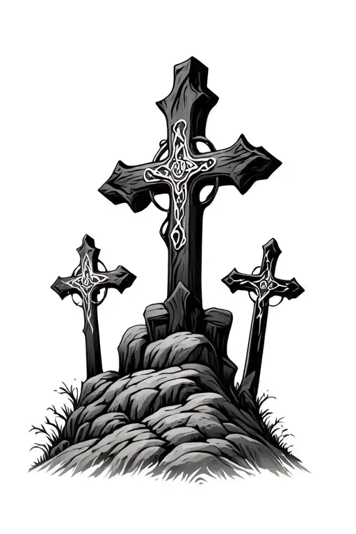 3 Crosses On Hill tattoo design idea