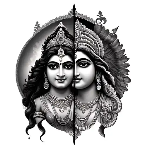 Half Lord Vishnu and Half Lakshmi Ardhanareshwar tattoo design idea
