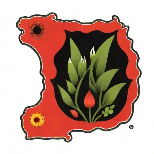 side view of black and white sydney opera house surrounded by colored aboriginal flowers tattoo design idea