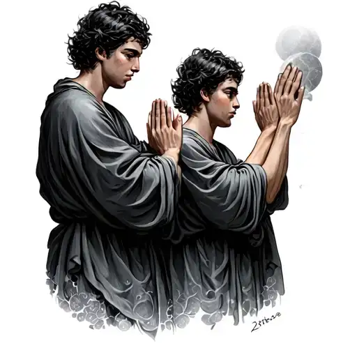 brother holding hands praying tattoo design idea