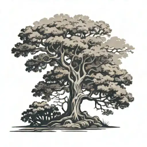 oak tree with stand sure text tattoo design idea
