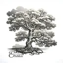 oak tree with stand sure text tattoo design idea