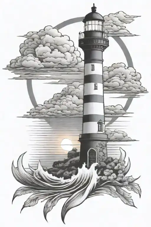 Lighthouse sunrise tattoo design idea