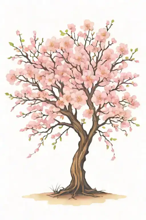 cherry blossom tree with long outstretching  branches with detailed flowers  tattoo design idea