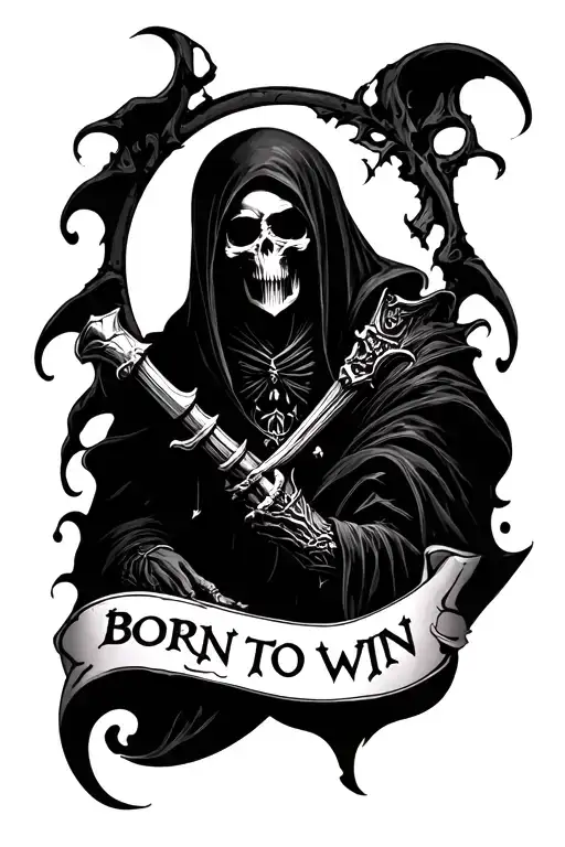 born to win, baby grim reaper tattoo design idea