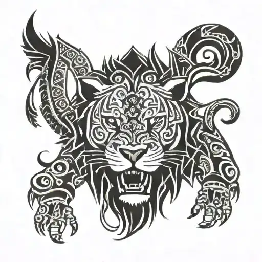 Samoan Tribal tattoo with lion tattoo design idea