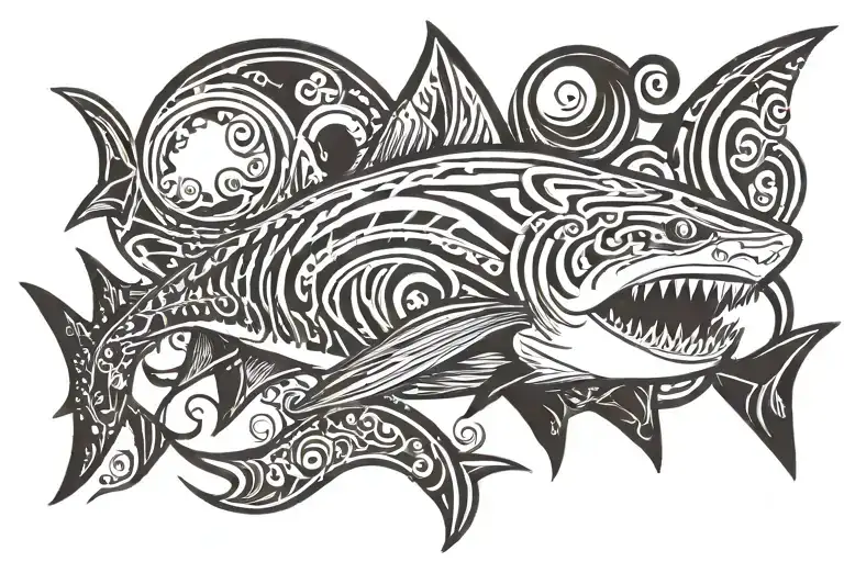 tiger shark swimming tattoo design idea