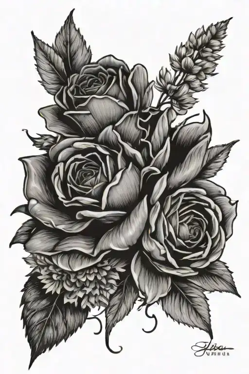 half a sleeve rose, 3 daisy, water Lilly, 2 poppy's , aster, chrysanthemum  realistic tattoo design idea