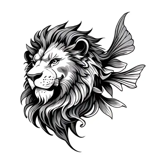 lion head with fish koi tattoo design idea