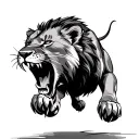 lioness roaring, leaping vertically with claws extended tattoo design idea