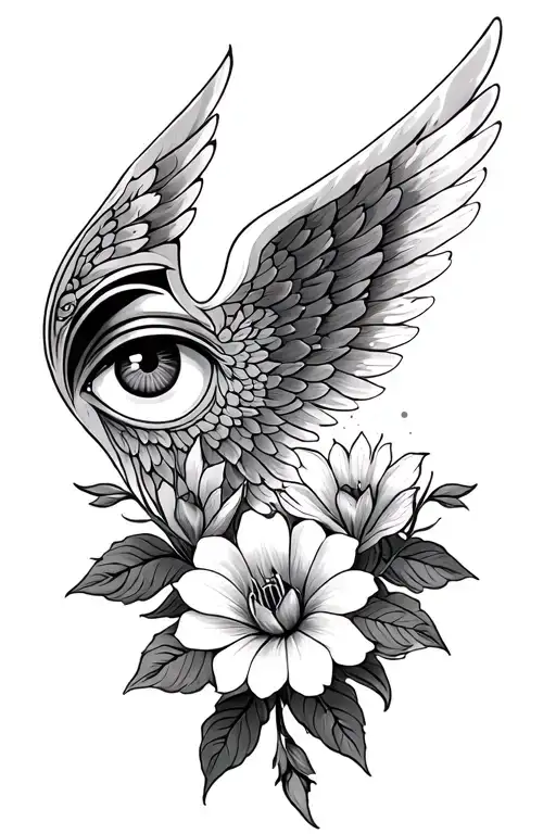 Eye Of Horus flowers angel wings tattoo design idea