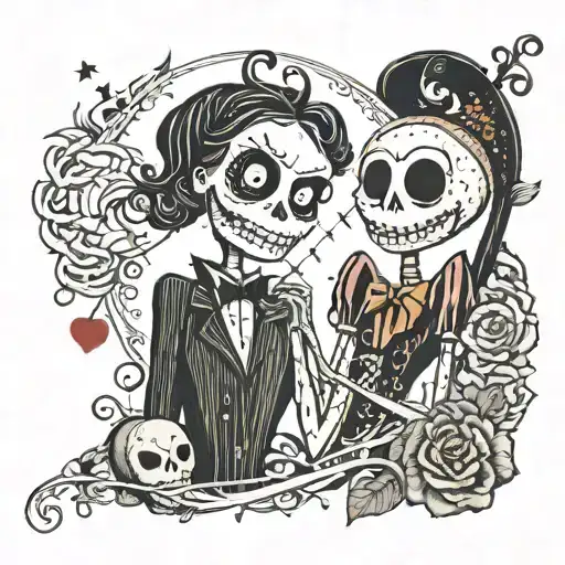 jack Skelington and Sally skellington x coraline tattoo design idea