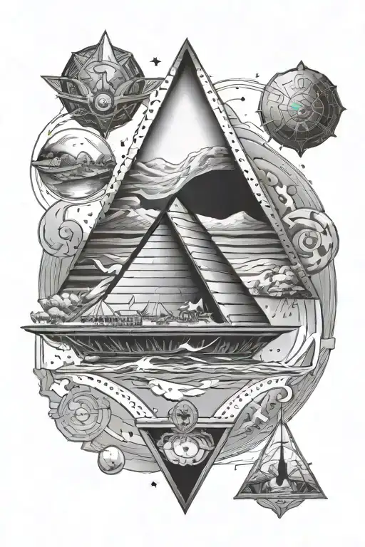 generate a tattoo of lost atlantis under pyramids that have above yhem thr galaxy eith a ufo and anubis tattoo design idea