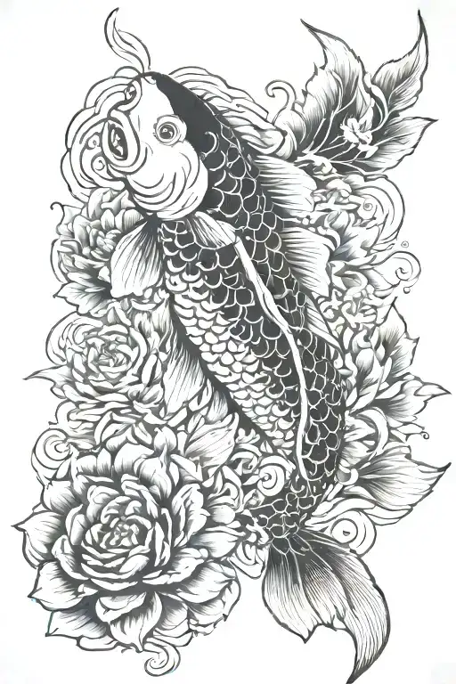 Japanese koi fish with Japanese chrysanthemum and Japanese camellias tattoo design idea