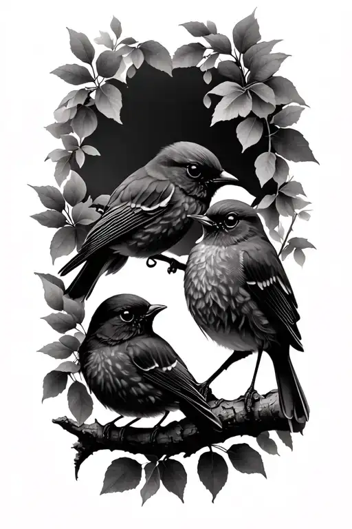2 Robin Birds on a branch tattoo design idea