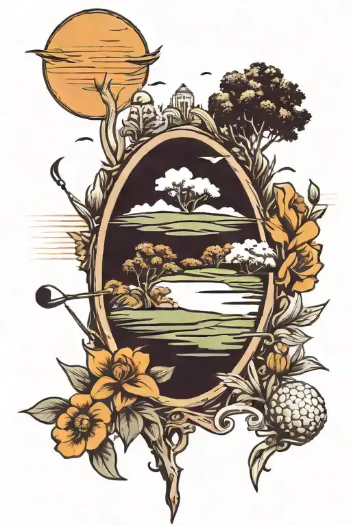 simple holistic golf course landscape tattoo design idea