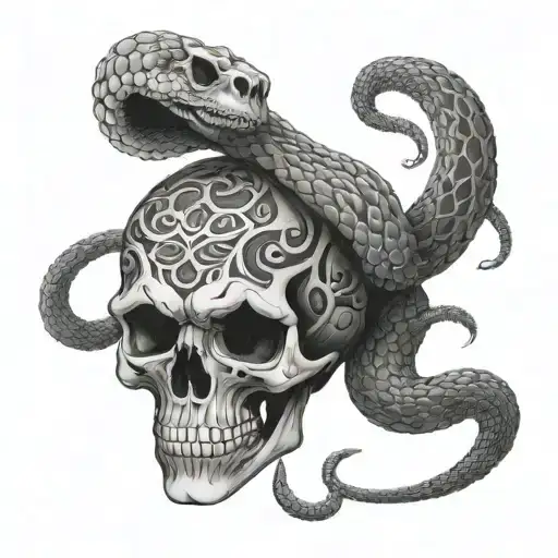 snake coiled skull tattoo design idea