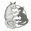 cat and dragon in yin yang symbol tattoo design idea